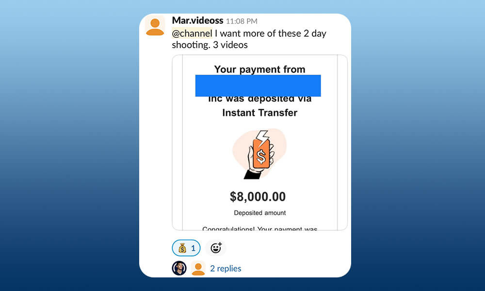 Scale Your Content Agency With Julian Corzo A screenshot of a social media post showing a payment notification for $8,000 from Scale Content Agency, with a reaction emoji and two replies visible. Conquer Acquisitions