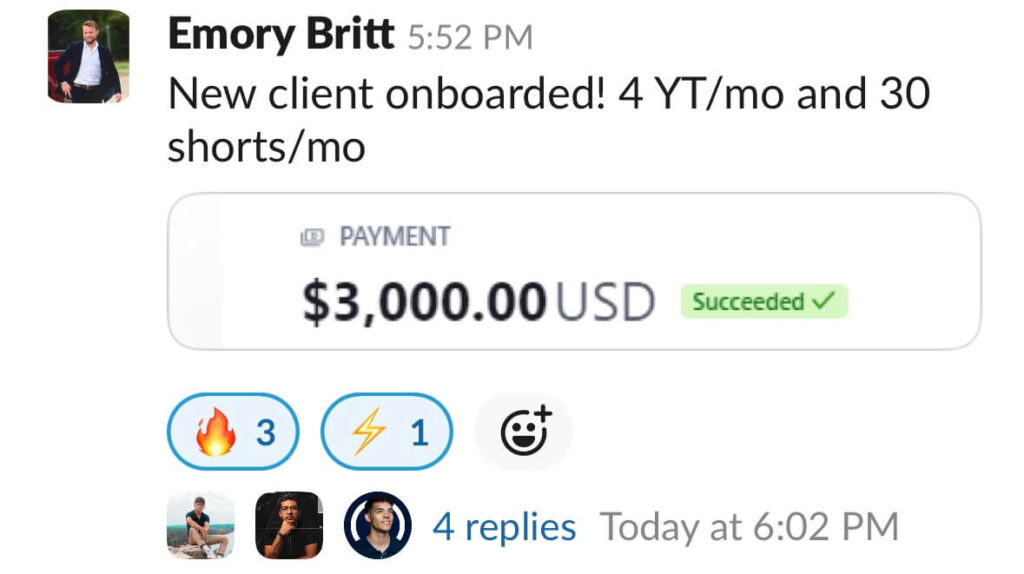 Scale Your Content Agency With Julian Corzo A screenshot showing a social media post about onboarding a new client for Conquer Acquisitions, which includes details about content delivery and a payment confirmation for $3,000. Conquer Acquisitions